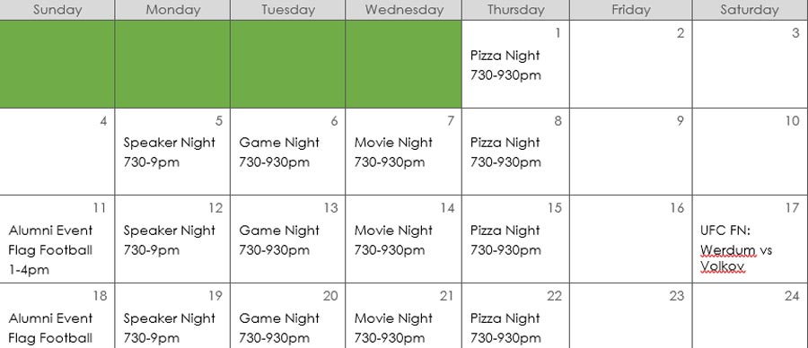 alumni march calendar
