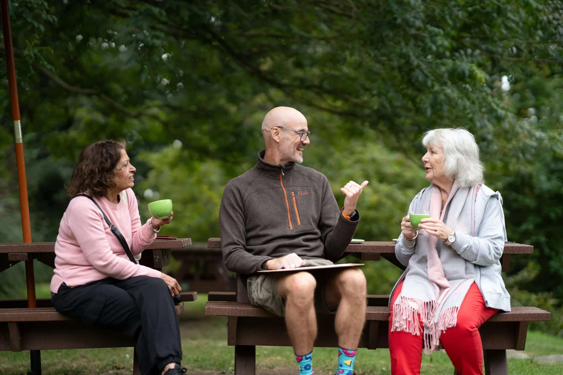 Family members supporting recovery through conversation in a safe environment.