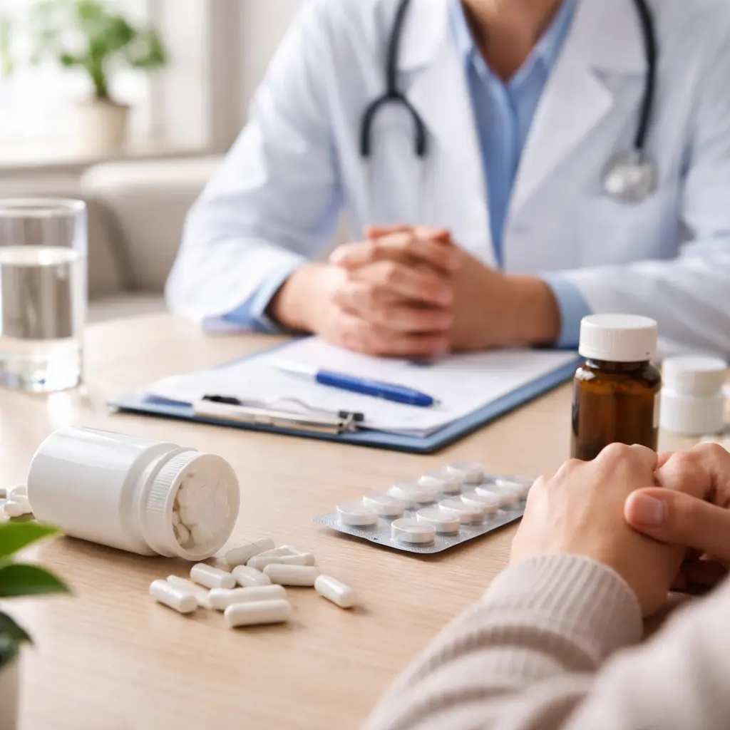 Doctor discussing detox medications with a patient during medically supervised drug detox for withdrawal support