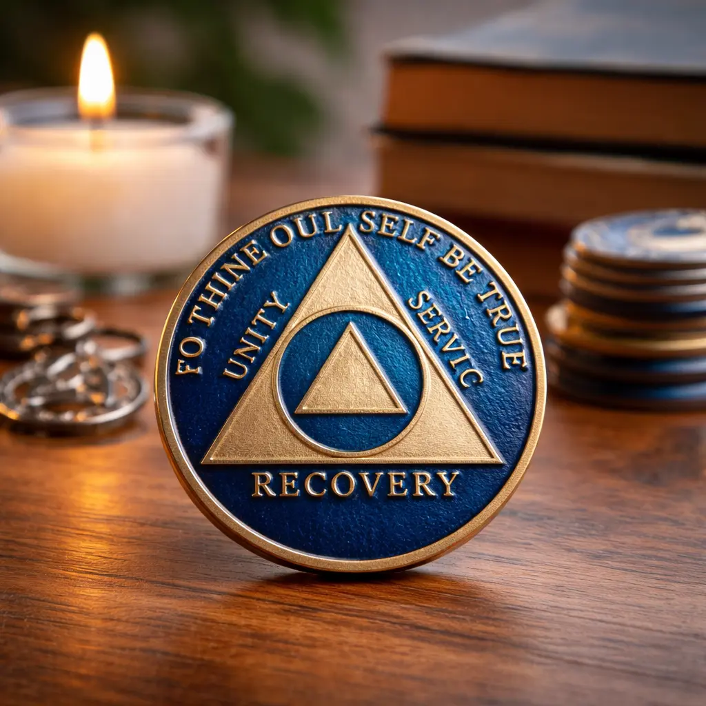 AA emblem necklace displaying the triangle in a circle symbol associated with Alcoholics Anonymous recovery