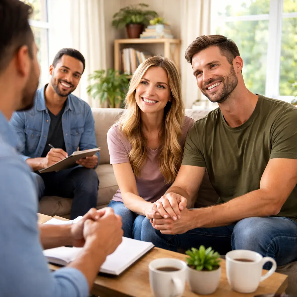 Couples participating in a supportive sober living environment for couples