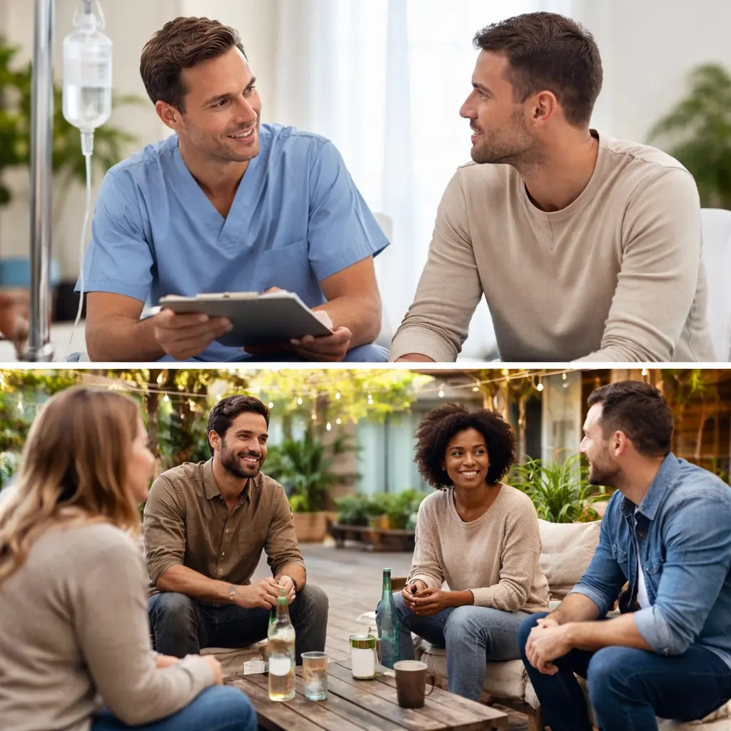 Thoughtful sobriety support items arranged in a calm recovery setting, representing early alcohol withdrawal recovery and detox support after quitting drinking.
