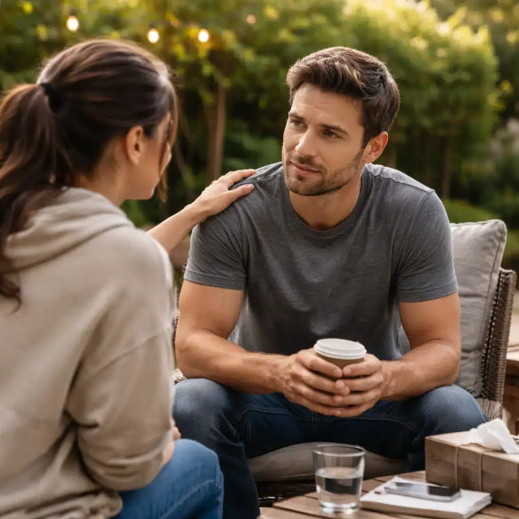 Two people having a supportive conversation outdoors during early sobriety, reflecting emotional sobriety and peer support in recovery.