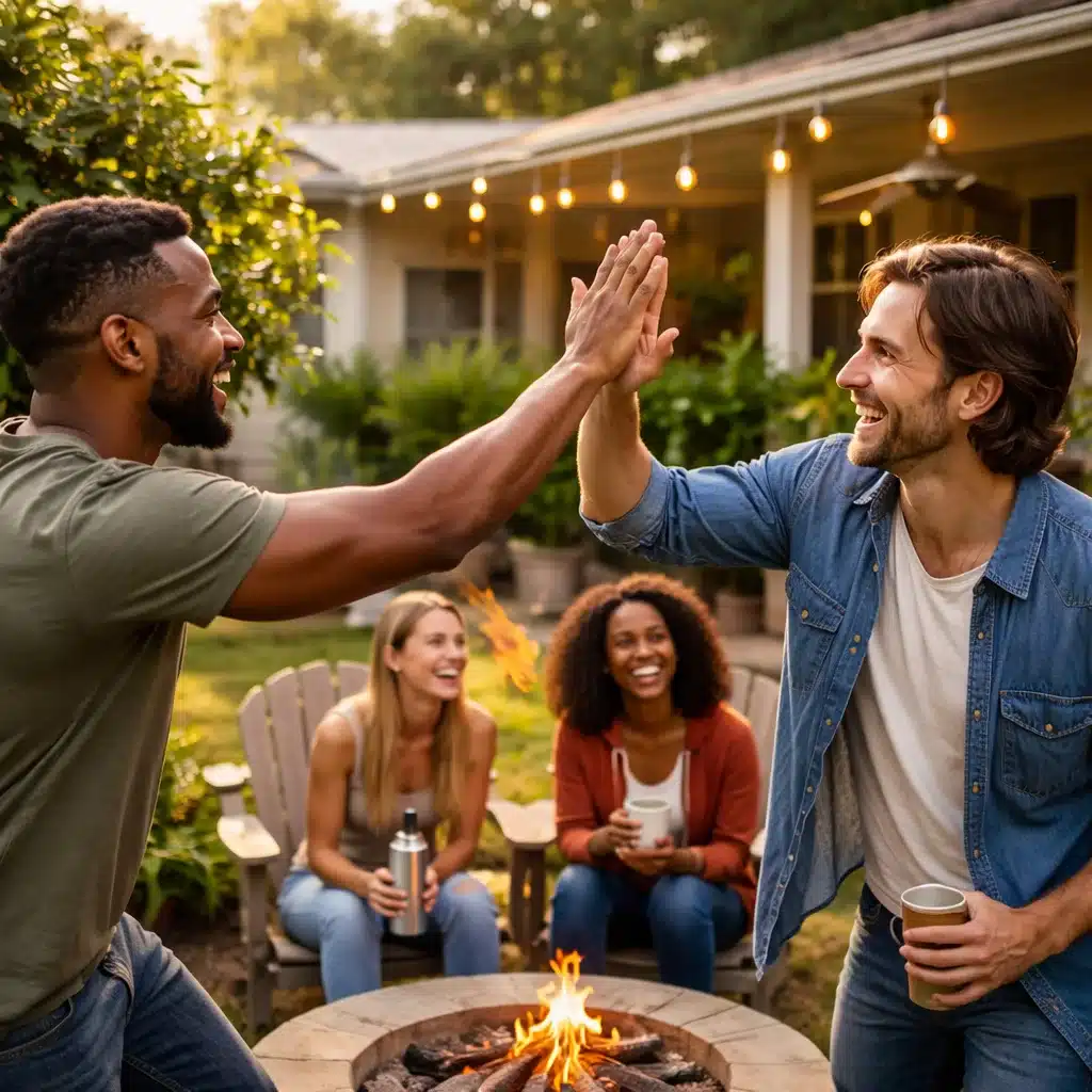 Residents connecting outdoors at a structured sober living in Austin TX home